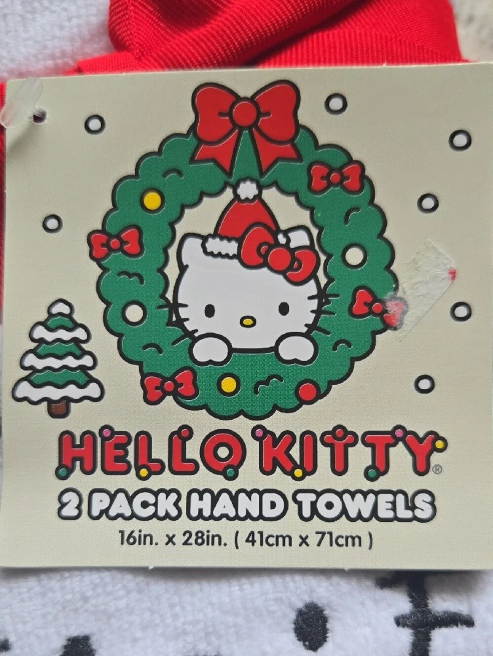 Hello Kitty White Hand Towels with Red & Green Holiday Accents